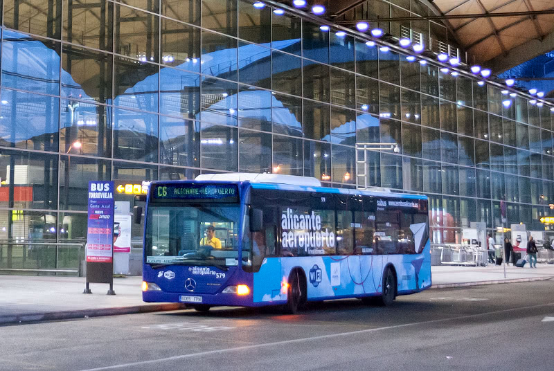 Airport bus at the stop at Alicante Airport