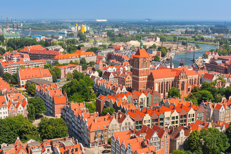 Gdańsk city center from above