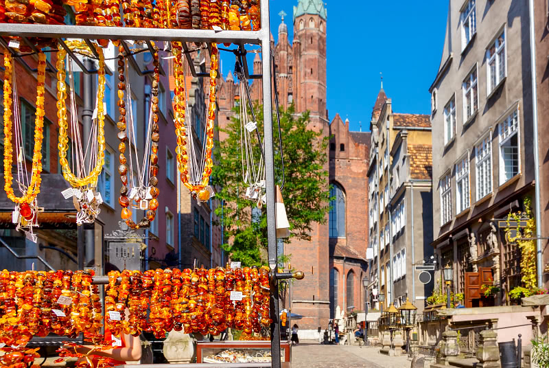 Amber products for sale on the street in Gdansk